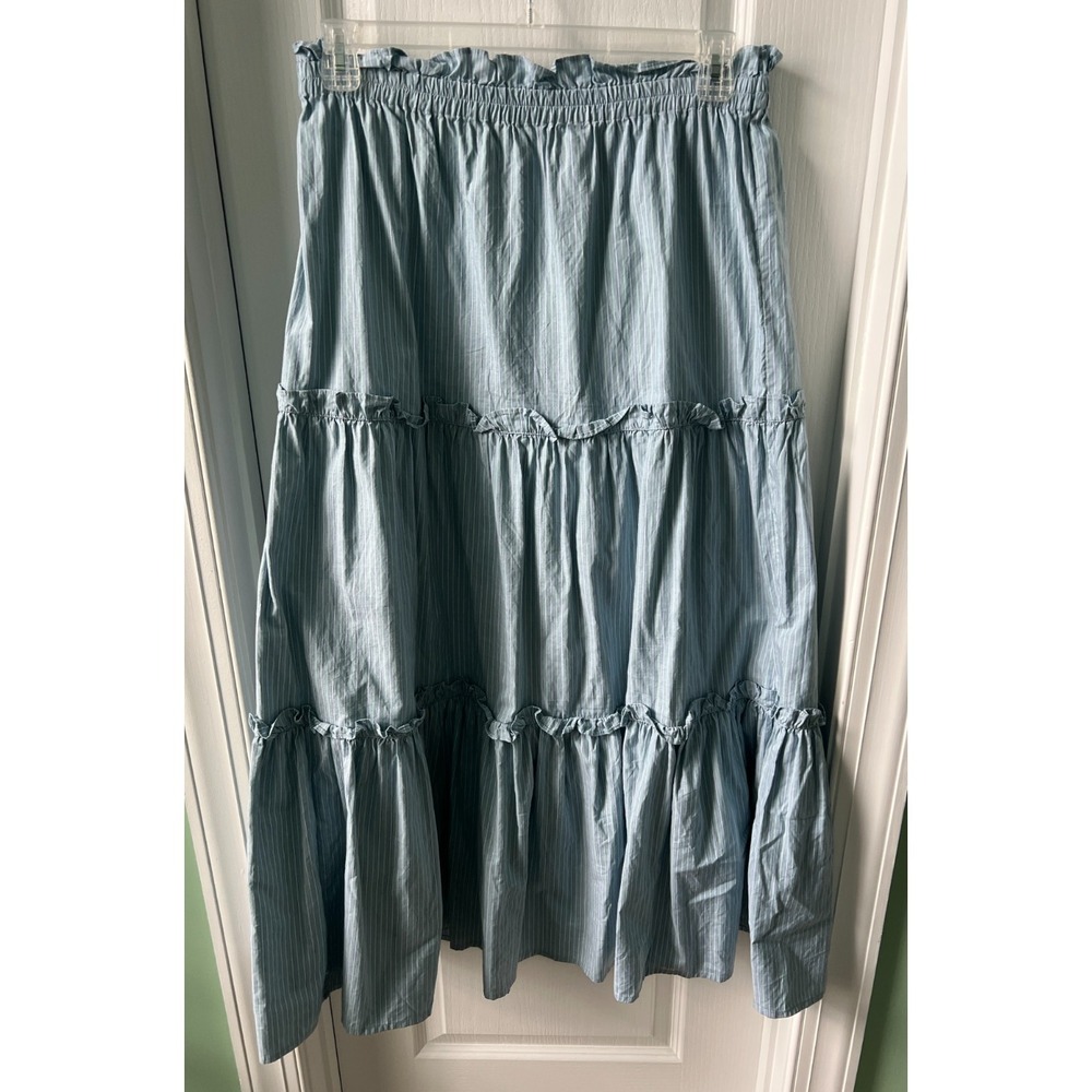 TUCKERNUCK Slate‎ Blue Stripe Prado Pull On Stripe Maxi Skirt Size L